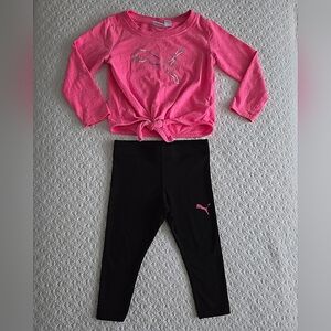 Puma Baby Girl Pink Jersey Shirt & Black Leggings 2 Piece Outfit 18 Months